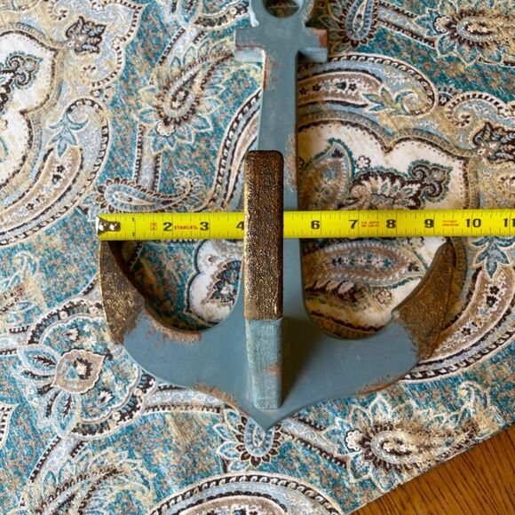 Coat Rack wood hanger nautical anchor distressed slate blue & bronzed accents, - Picture 5 of 6